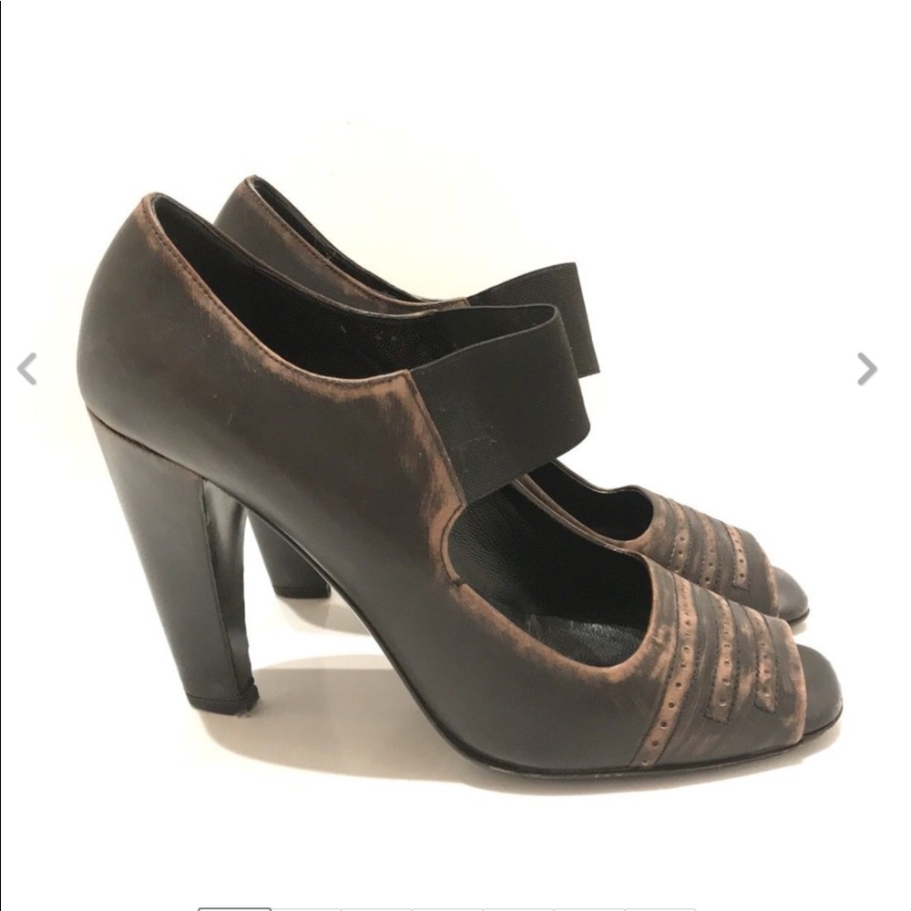 Prada distressed leather Mary Jane Peep-Toe heels